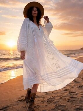 Spell Cream Textured Top Embroidered Pattern Comfortable Sleek